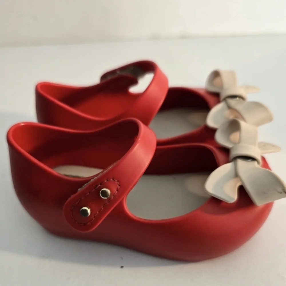 Mini Melissa red Mary Jane Shoes with Bow Toddle size 5 rubber  *